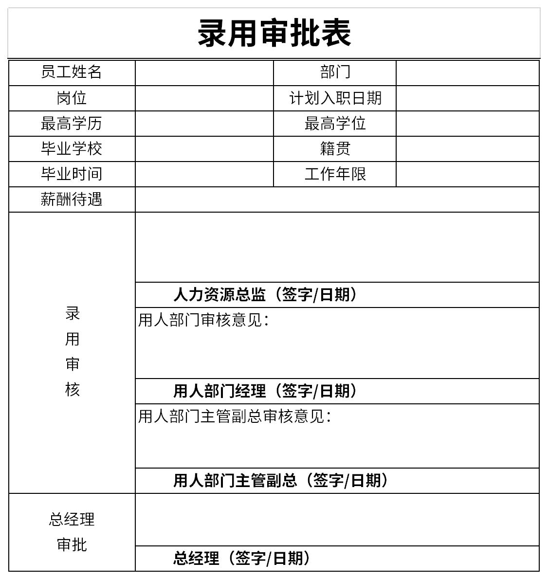 录用审批表截图