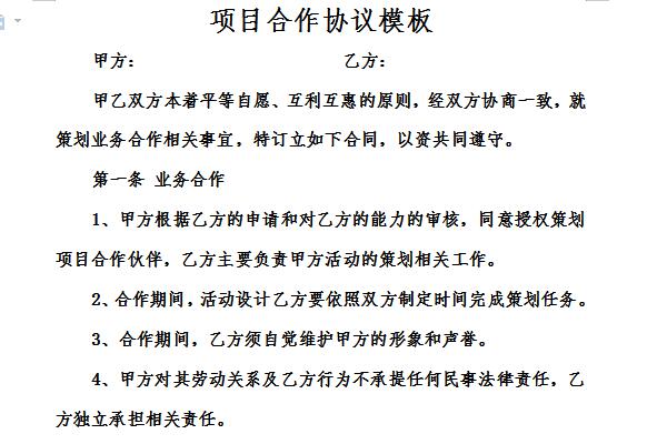 项目合作协议合同范本截图