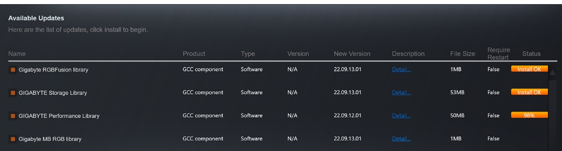GIGABYTE Control Cente（技嘉控制中心）截图